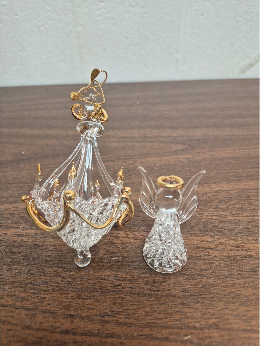 Delicate Glass Angel Ornament and Hanging Chandelier Decoration Set